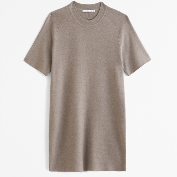 NWT Abercrombie & Fitch Short Sleeve Sweater Mini T-Shirt Dress in Tan Sz XL - Picture 1 of 7